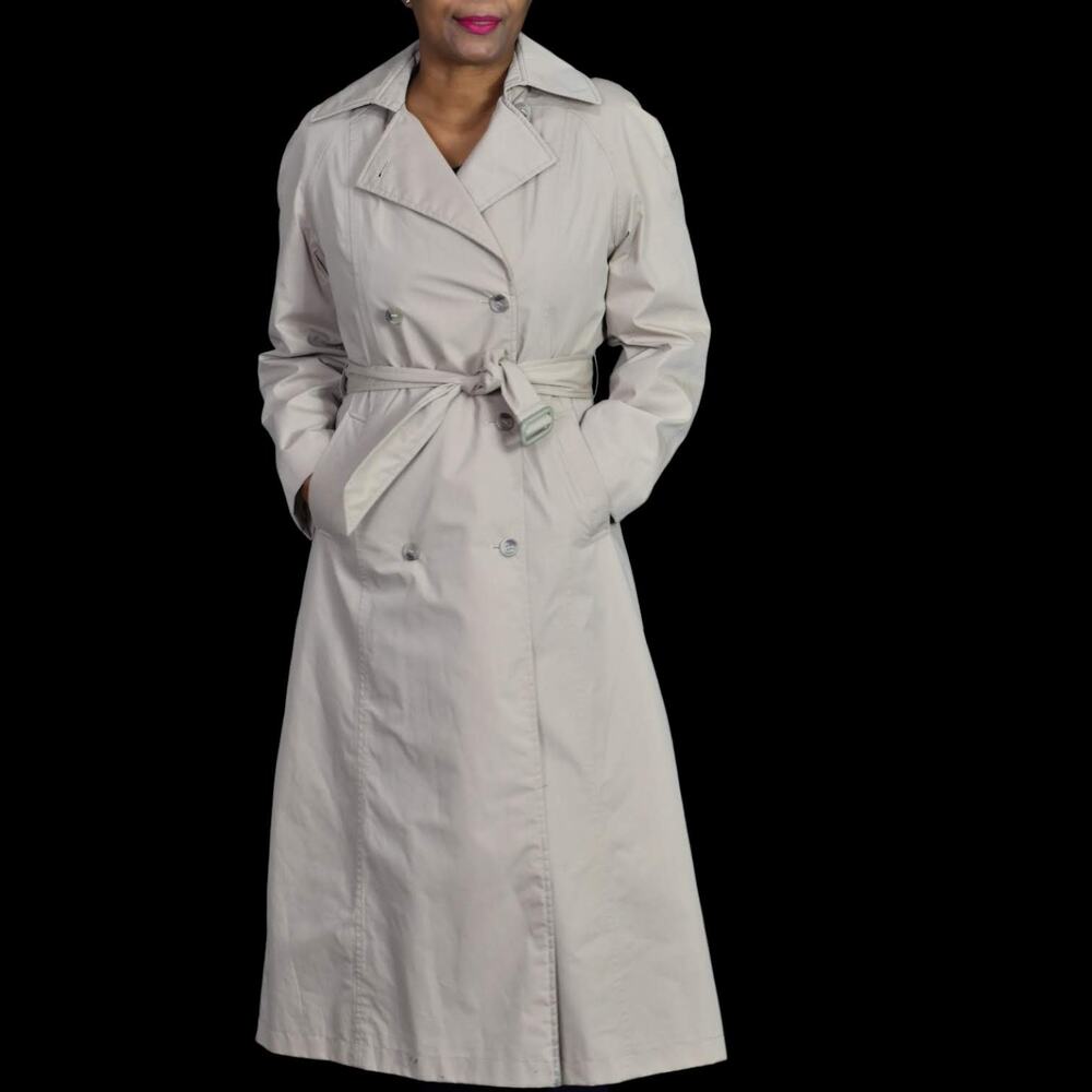 Vintage Orvis Trench Coat Khaki Tan All Weather Removable Liner Belted Size 6